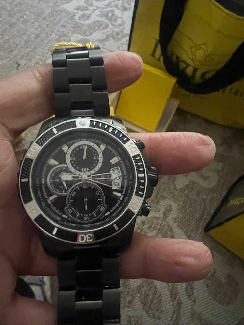 Black Ceramic Chronograph Diver Watch - Black & Silver